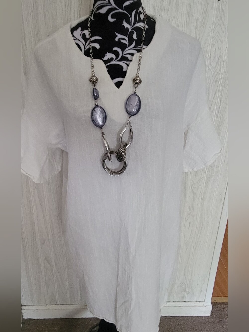 Boho Bundle Size M Ivory Linen Shirt/Dress & Vintage Premier Designs Necklace